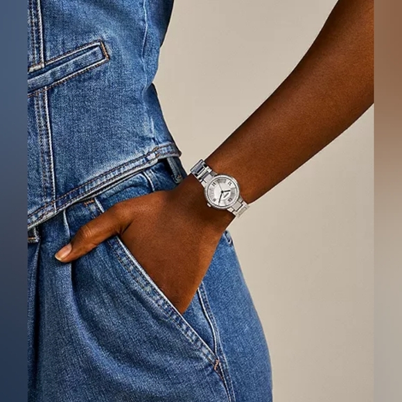 Virginia Silver Quartz Fossil Watch With Crystal Accents - Picture 2 of 15